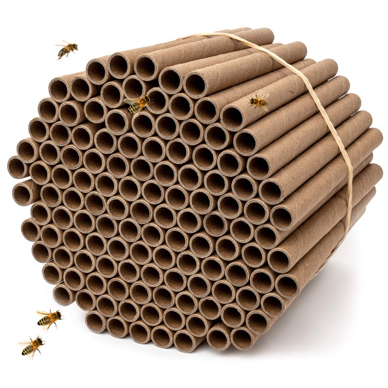 Rivajam 125 Mason Bee House Cardboard Nest Tubes Refill Pack | Solitary Bee Hive & Supplies | Starter Kit & Habitat Garden Gift | Hotels Tubes & Nest Box Inserts Liners - Image 1